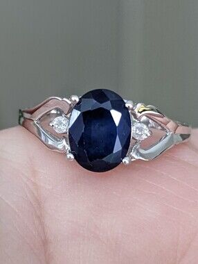 10K White Gold Sapphire And Diamond Ring
